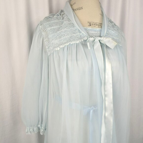 Vintage Henson Robe X Small Blue Chiffon Old Hollywood - Picture 4 of 8